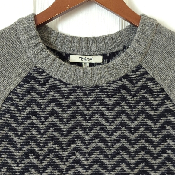 Madewell Merino Wool Reverse Herringbone Knit Crewneck Sweater Gray Navy XS - Picture 2 of 12